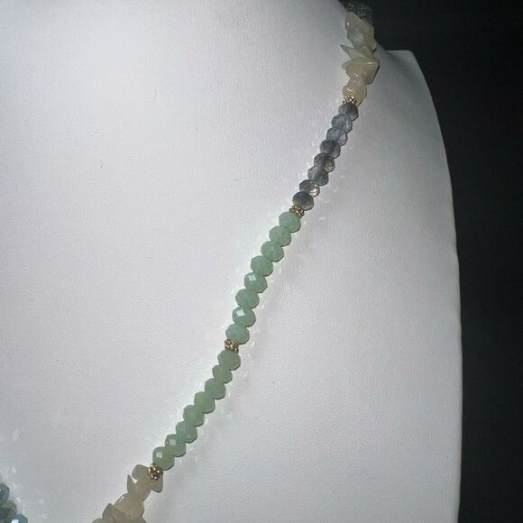 Chunky Natural Stone and Beaded Y Fringe Necklace - Picture 4 of 11